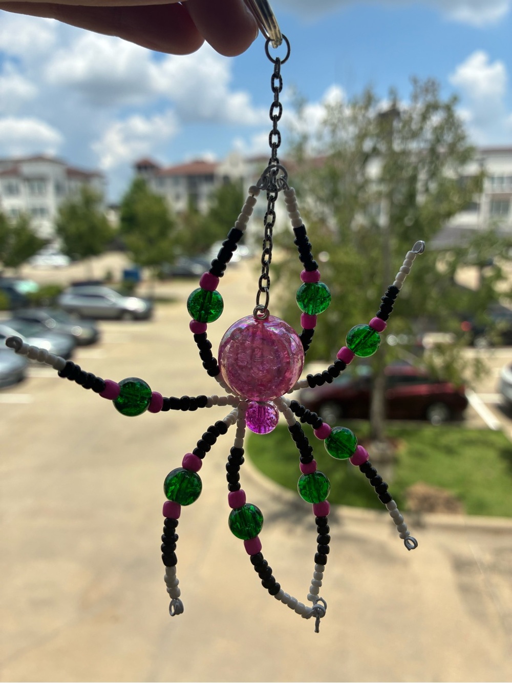 Handmade Beaded Keychain - Pink & Green